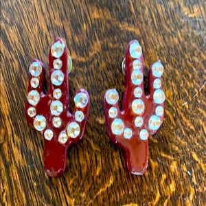 Vintage Queenie signed Cactus Earrings with Bling